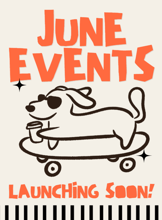 June flyer placeholder with dog on skateboard