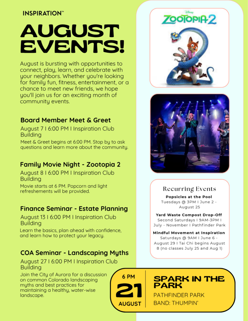 August events with green accents and event details