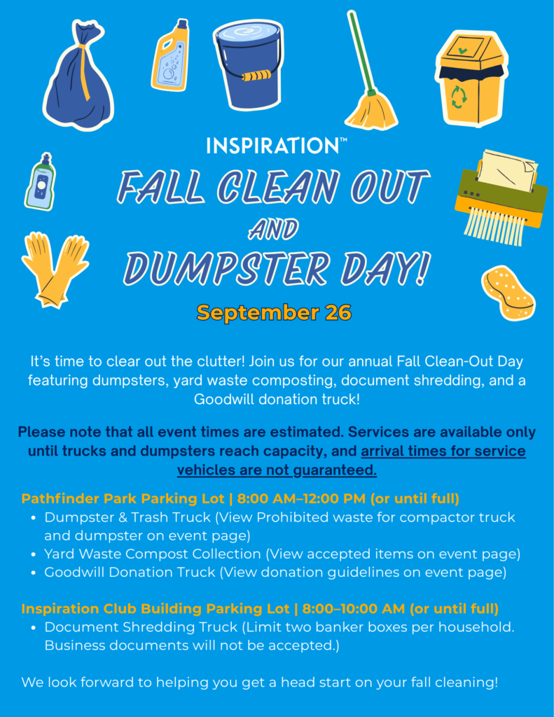 fall cleanout flyer with details and blue background