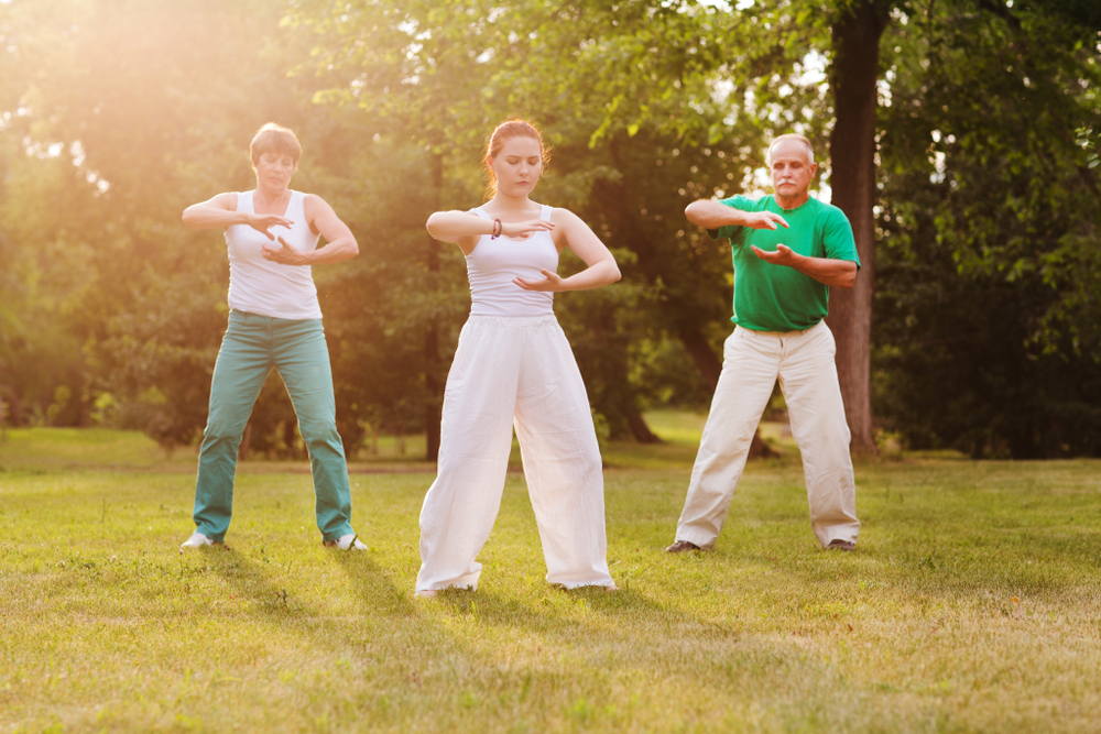 Tai chi on grass with solar flare